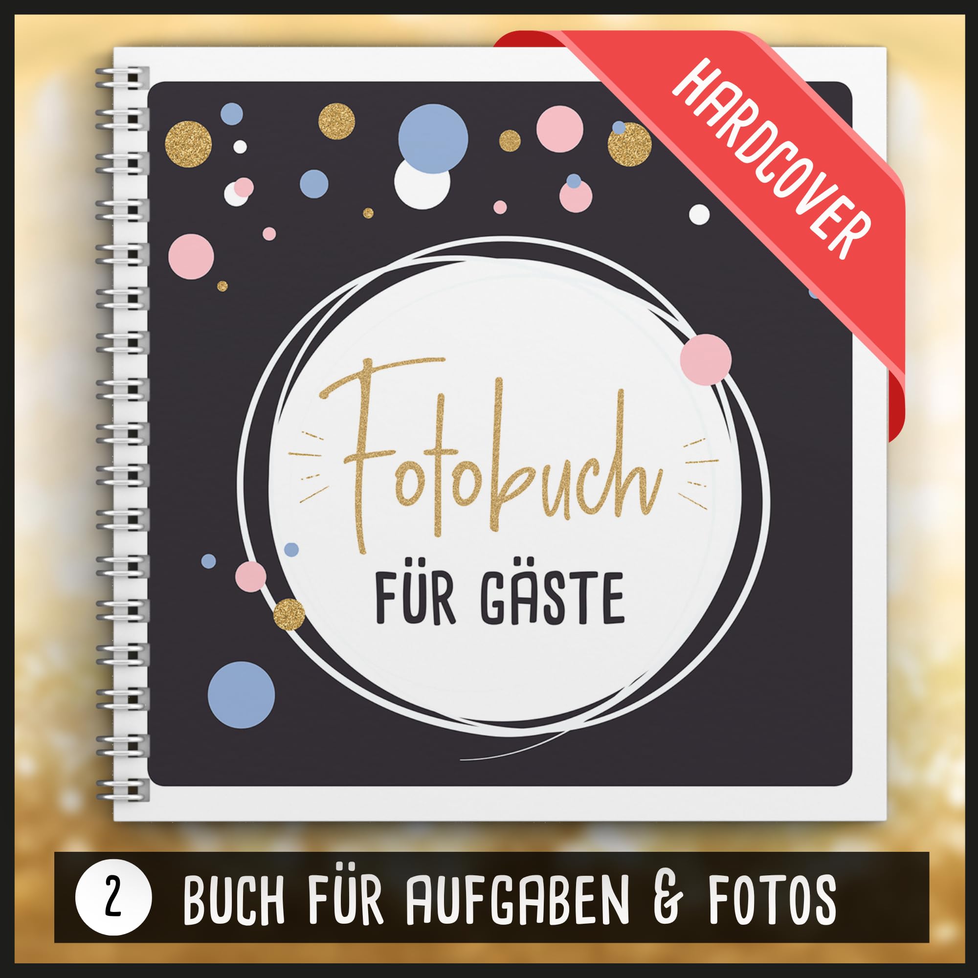 Fotospiel Set 40 Geburtstag by snaPmee - Fotoaufgaben, Hardcover-Gästebuch (21x21cm), Stift, Sticker, Aufsteller - Party-Spiel für Gäste