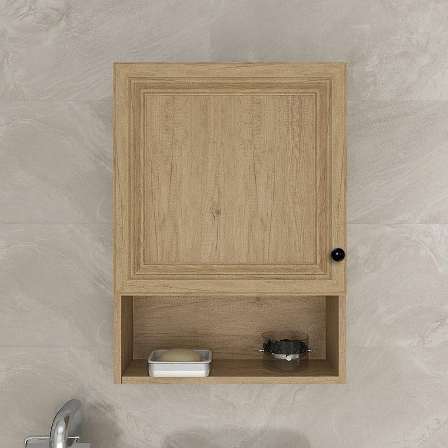 Wall Cabinet with Doors, Kitchen Wall Cabinets Storage, Kitchens Walles Cabinetes with Doors, Pre-Assembled Space Aluminum Hanging Cupboard, Waterproof Bathroom & Kitchen Organizer,Wood-50/19.6in