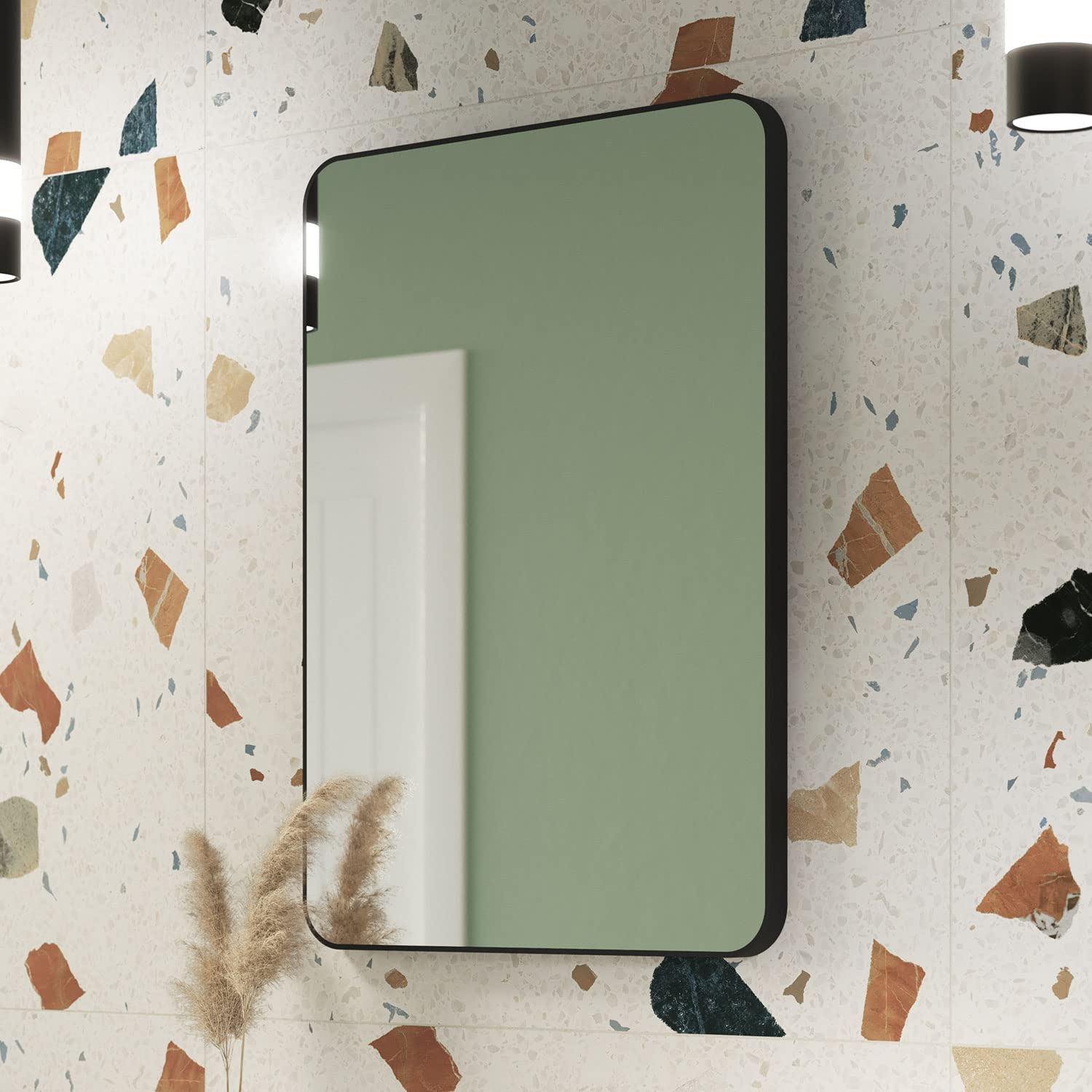 Pebble Grey White Matt Black Bathroom Mirror 500X700mm - Jett Rotatable Bathroom Wall Mirror, Aluminium Framed Wall-Mounted Vanity Bedroom Mirrors, Black Rectangular Mirrors For Bedroom, And Living Room