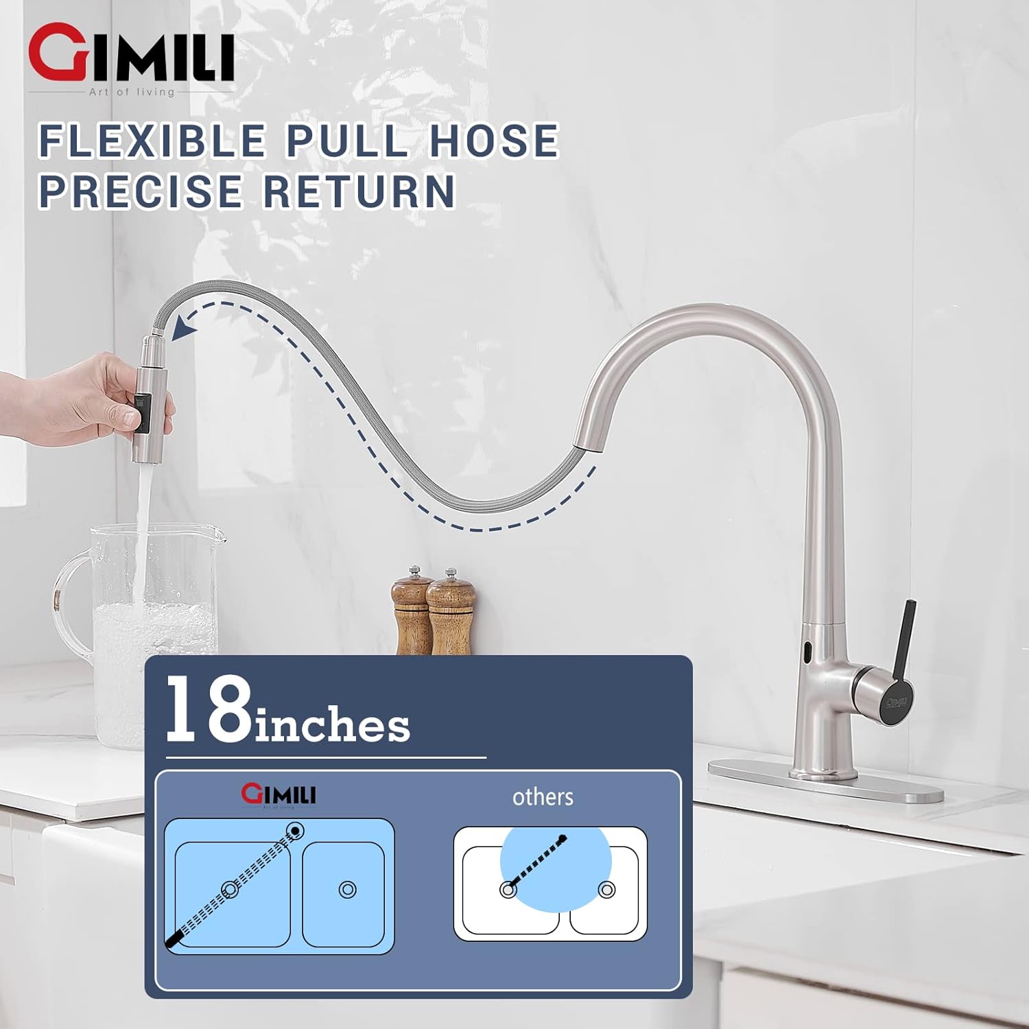 GIMILI Touchless Kitchen Faucet with Pull Down Sprayer, High Arc Single Handle Motion Sensor Smart Activated Hands-Free Kitchen Sink Faucet, Brushed Nickel - - 