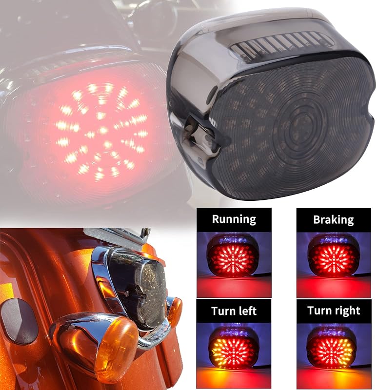 JMTBNO Motorkerékpár LED Hátsó Lámpa Irányjelzővel Féklámpa Füstszínű Lencse Harley Sportster Dyna Road King
