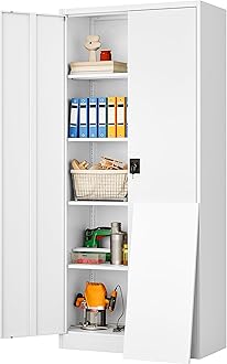 SISESOL Wide & Deep Metal Storage Storage Cabinet with Adjustable Shelves,White Metal Cabinet with Lock,Steel Pantry Cabinets,72" Lockable Cabinets for Home,Office,Garage,Kitchen,Shop
