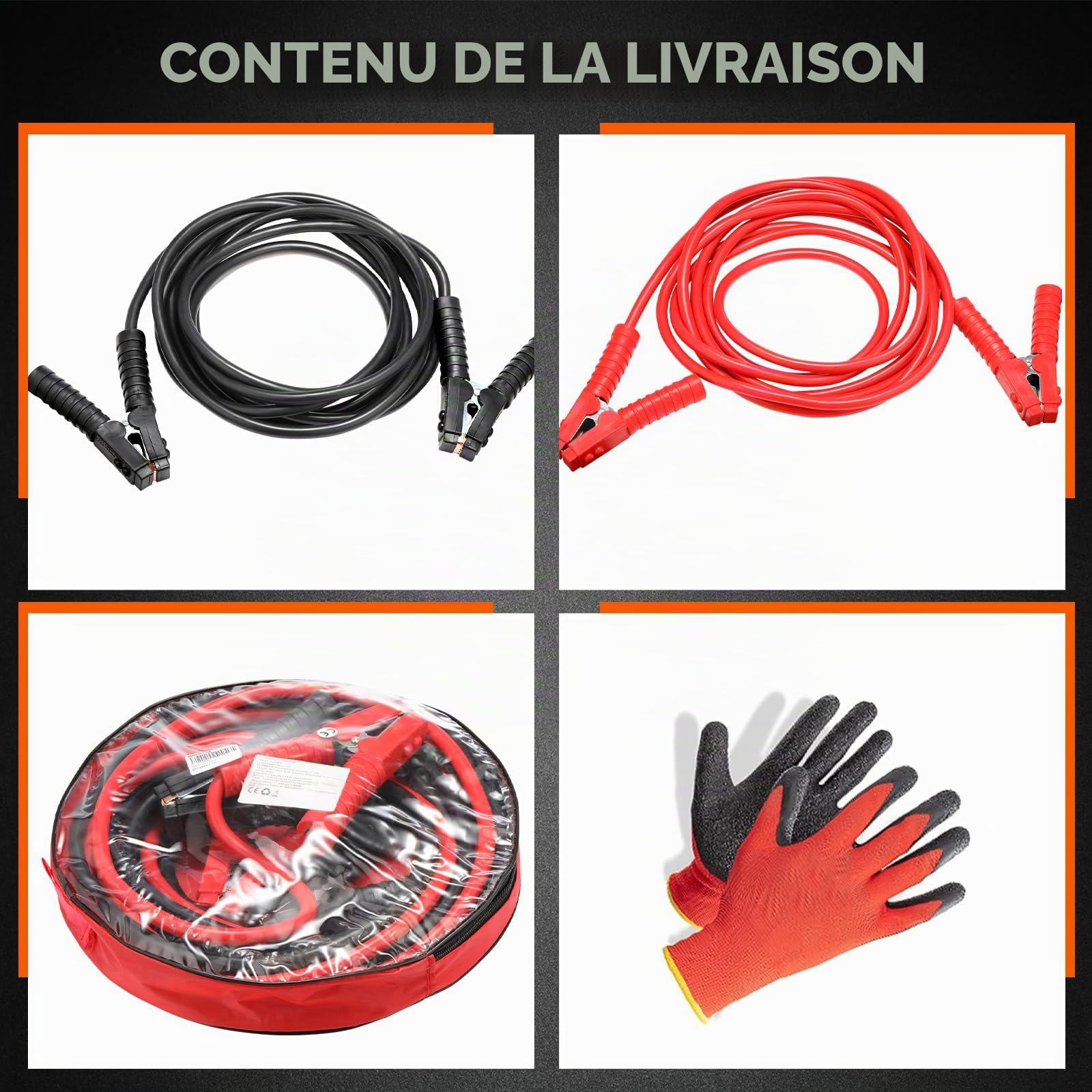 GEARMONSTER Câble de démarrage, 2X6M 3000A Câble de Pontage, Booster de Batterie de Voiture Portable pour Voiture, câble de démarrage en cuivre 16mm² avec bornes de câble