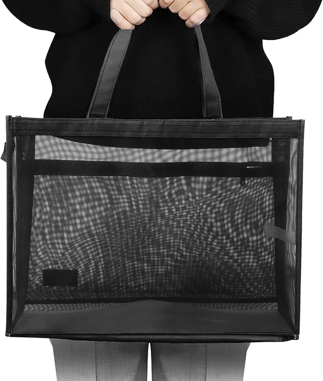 OhMill Large Art Portfolio Case 18 x 12 Inch Portfolio Bag Nylon Mesh Art Bags Artwork Storage Case with Handle and Zipper