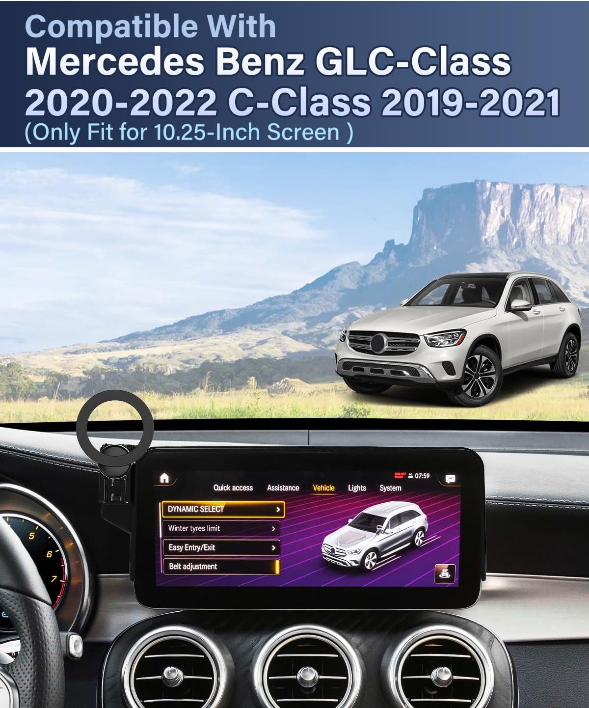 PZK Car Phone Holder for Mercedes-Benz GLC-Class 2020 2021 2022 /C-Class 2019 2020 2021 Accessories 10.25-Inch Screen Fixed Clip Car Phone Mount Compatible with Magsafe 360° Rotation Not Affect Vent