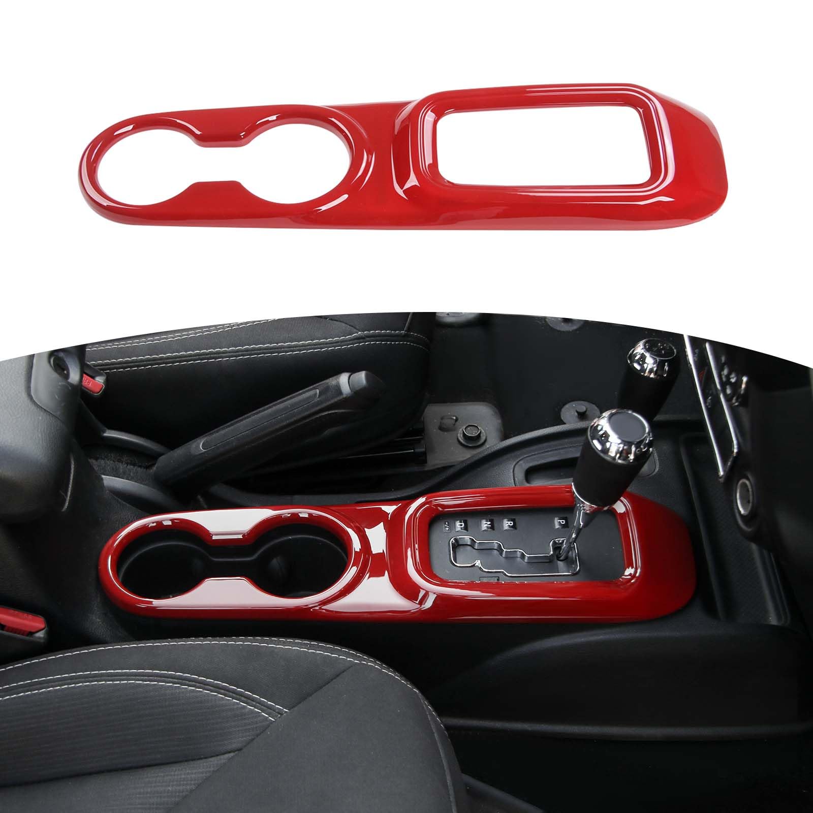RT-TCZ JK Gear Shift Panel Trim Cover, Front Cup Holder Trim Cover for Jeep Wrangler JK JKU 2011-2017 Interior Accessories Red