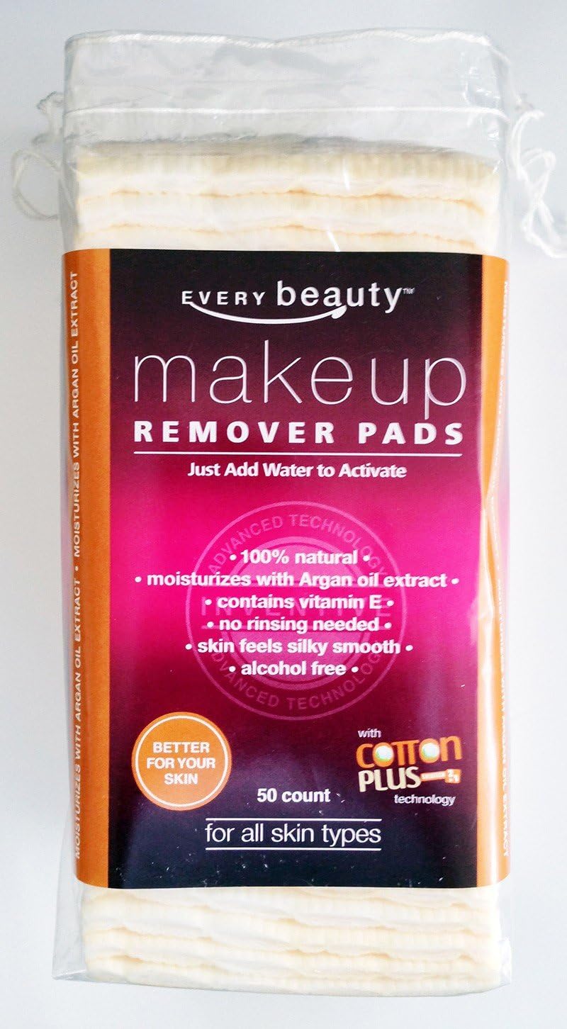 Every Beauty 100% Natural Cotton Dry Facial Makeup Remover Pads with Argan Oil - 50ct