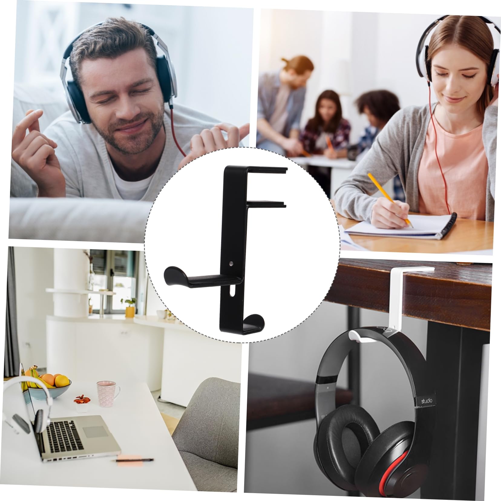 HOMSFOU 3pièces Support De Casque Réglable Métal Pour Bureau à Pince Pratique Pour Écouteurs Gaming Installation Facile Et PU