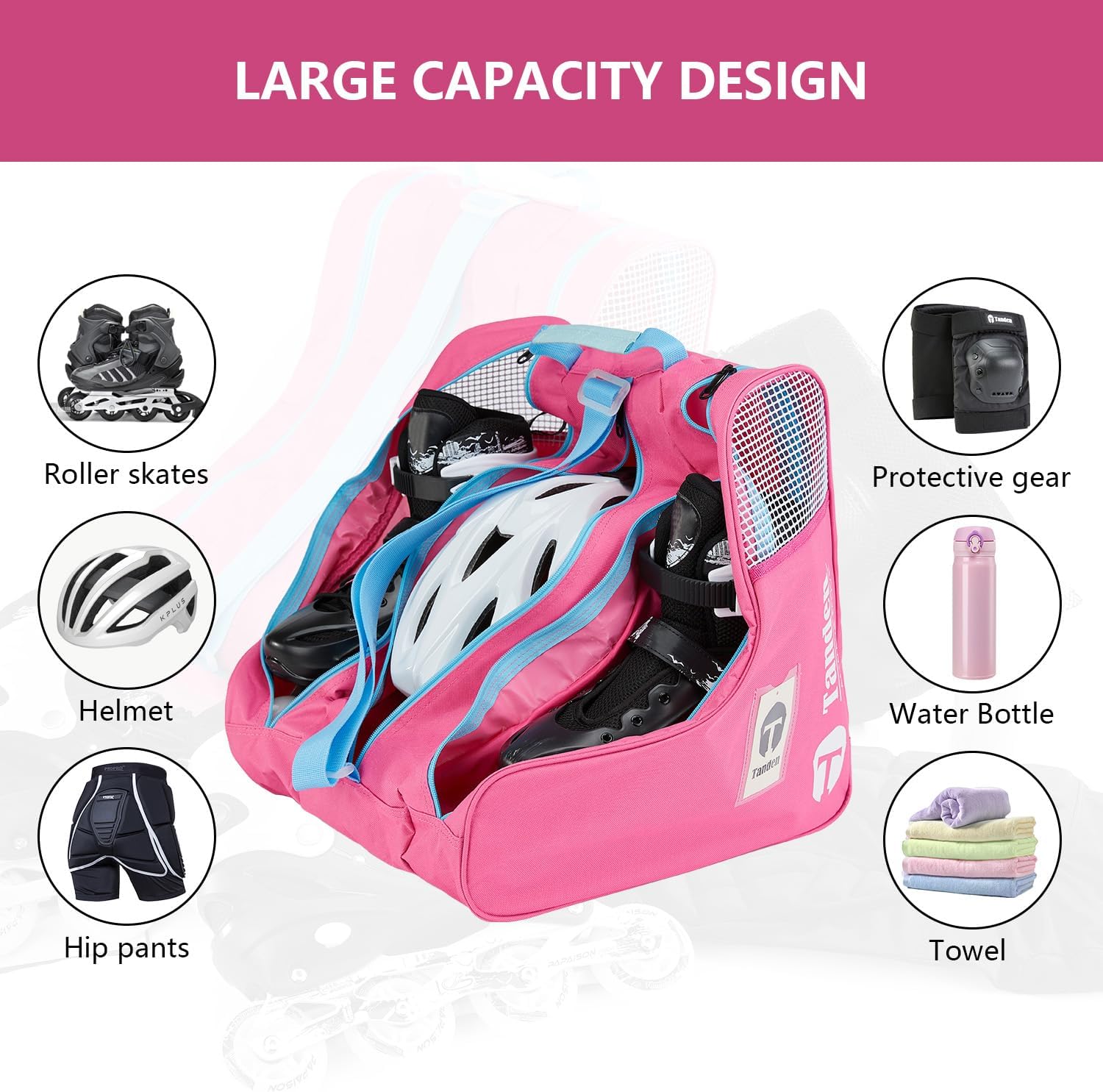 Tanden Roller Skate Bag Ice Skate Bag for Kids and Adult, Roller Blade Bag Figure Ice Skating Bag to Carry Ice Skates Inline Skate Bag