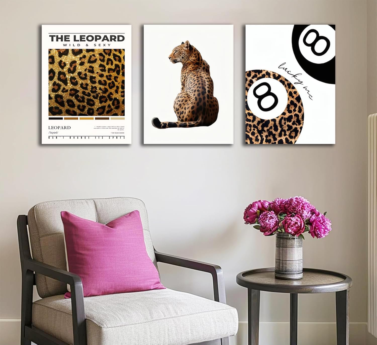 ​​Trendy Leopard Framed Set of 3 Canvas Poster Prints,Picture Modern Artwork Wall Art for Home Décor,Perfect for Adds Wilderness & Elegance to Living Room,Bedroom or Any Interior Space,16Lx12W​