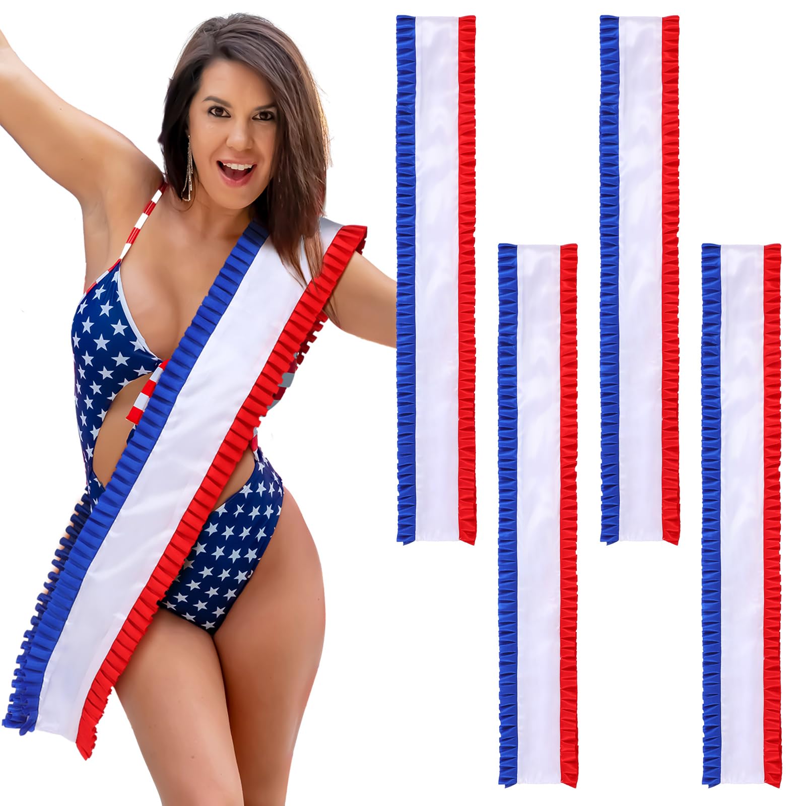 Newcotte 4 Pack Blank Cowboy Sash, Red White Blue Patriotic Pageant Sash
