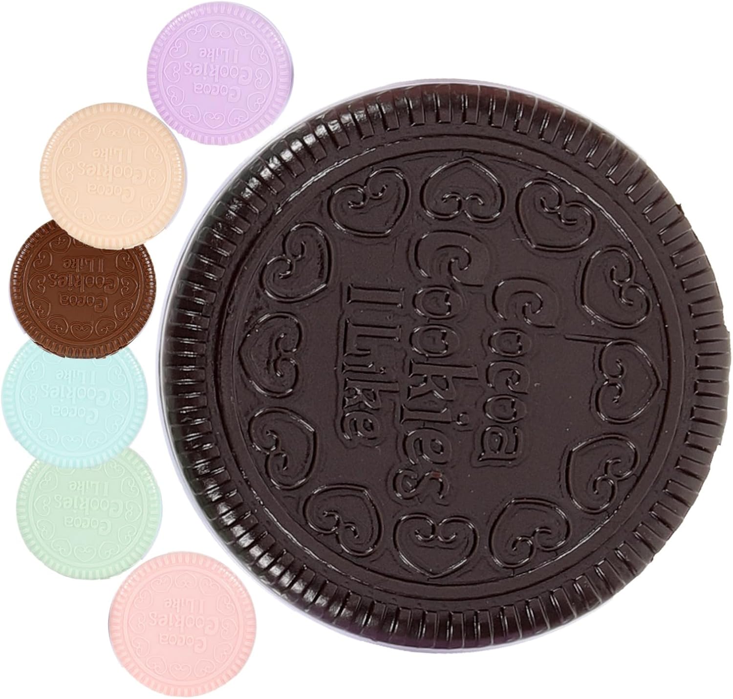 Chocolate Cookie Compact Makeup Mirror with Comb 7-Piece Set Portable Round Cosmetic Mirror for Women for Travel and Handbag