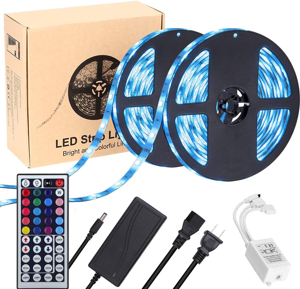 LED Strip Lights, LED Light Strip 32.8 Feet/10M 5050 RGB Flexible Color Changing Strip Light with 44 Keys IR Remote Controller and 12V 5A Power Supply