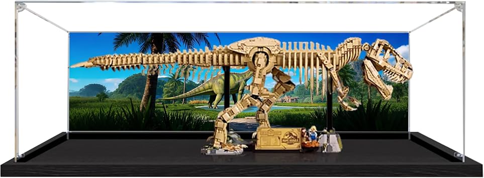 Acrylic Display Case for Lego 76968 Dinosaur Fossil Tyrannosaurus Model, 3mm Dustproof Display Box, Display Case Compatible with Lego 76968 Model Not Included Background Build A