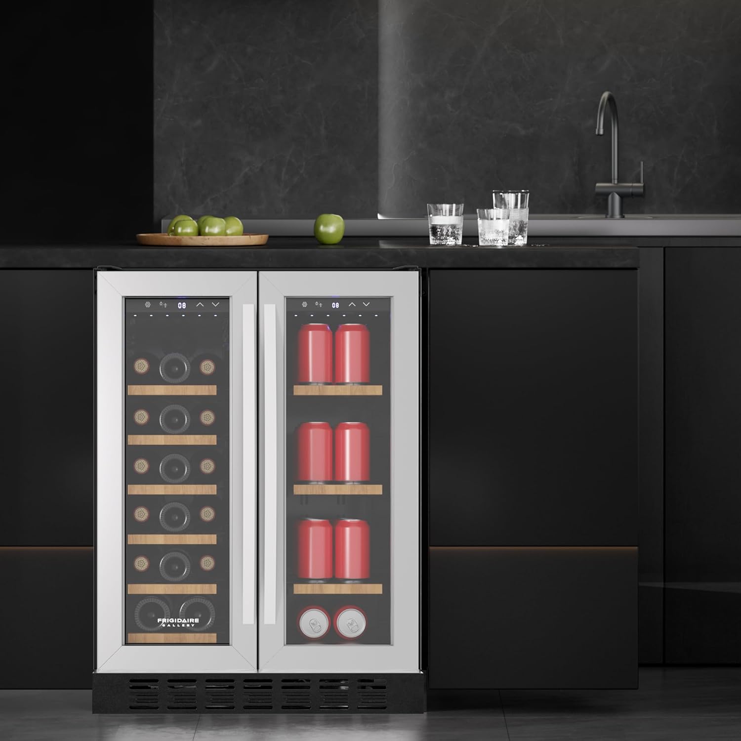 Frigidaire Gallery Beverage Fridge installed under a kitchen counter