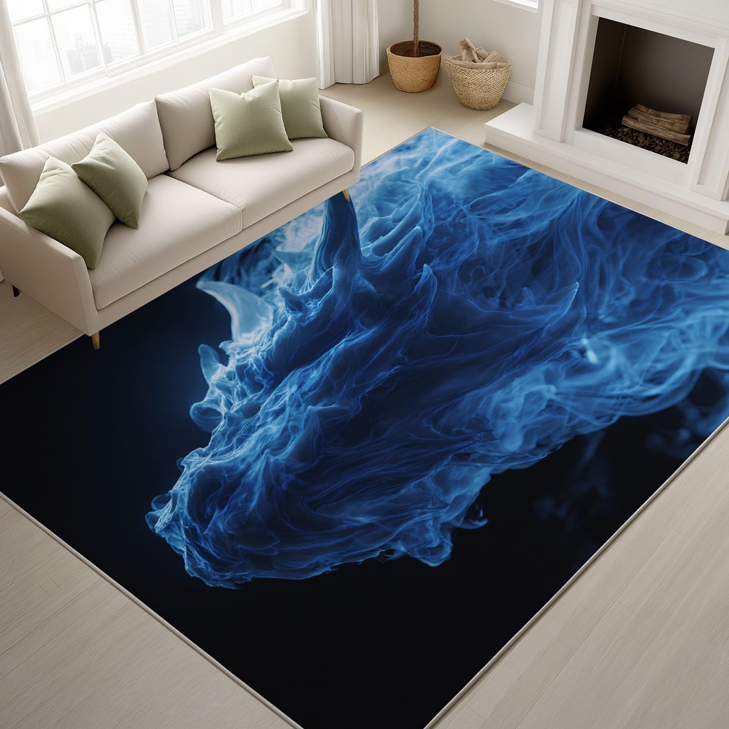 Tapis de chambre doux bleu 80x120cm abstrait fumée tête de dragon