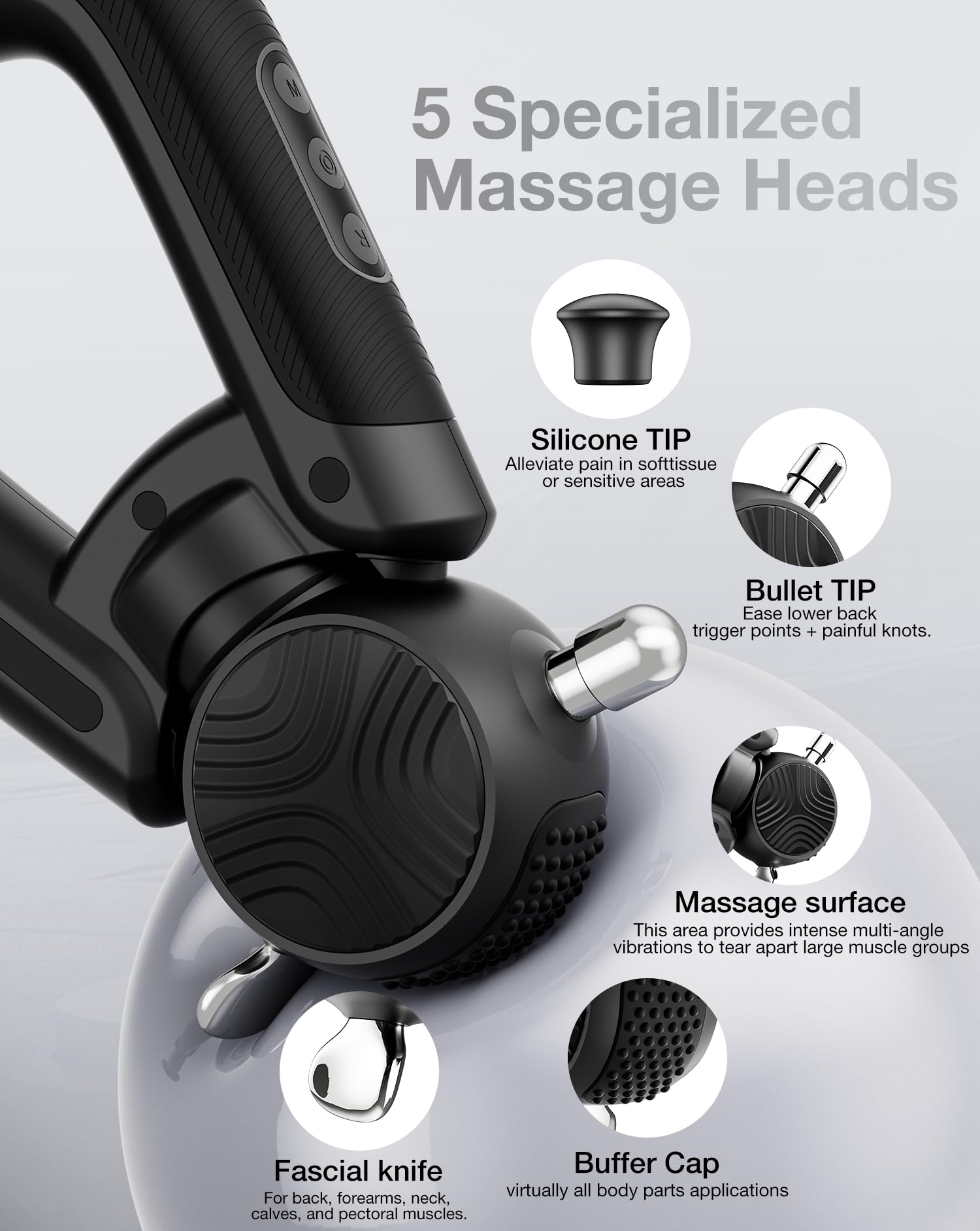 HYAKO R3 Pro - Pistola de masaje 3 en 1 de 16 mm de amplitud + terapia de vibración de alta frecuencia - Pistola de masaje muscular de tejido profundo, alivia el dolor musculoesquelético de todo el