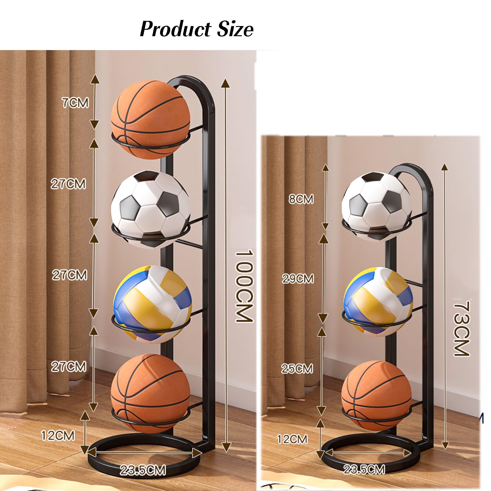 Ballaufbewahrungsregal, Aufbewahrungsregal for Sportbälle, Ballhalter for Basketball, Fußball, Volleyball, Fußball, Garage, Fitnessstudio und Schule(Black,23.5x100cm)