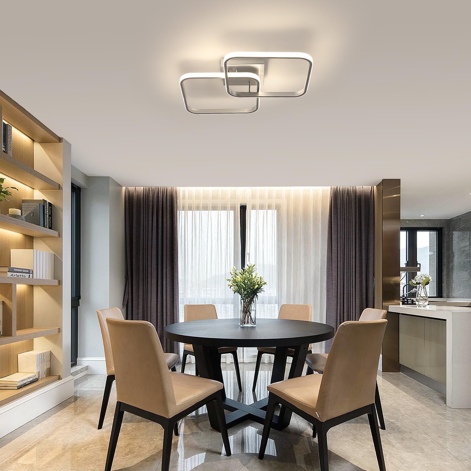 Osairous Lámpara de Techo Regulable 50W 5625LM, Plafon LED Techo con Mando a Distancia, 3000K-6500K, Luz de Techo LED Salon Plateado para Salón Dormitorio Cocina, 64CM