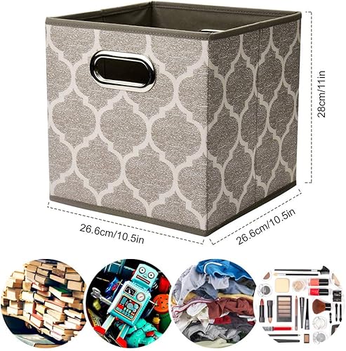 Miniatura 5 de QY-SC08-6 - Cubos de almacenamiento decorativos de 10.5 x 10.5 x 11 pulgadas, canastas de almacenamiento de tela con patrón de celosía, cajas de