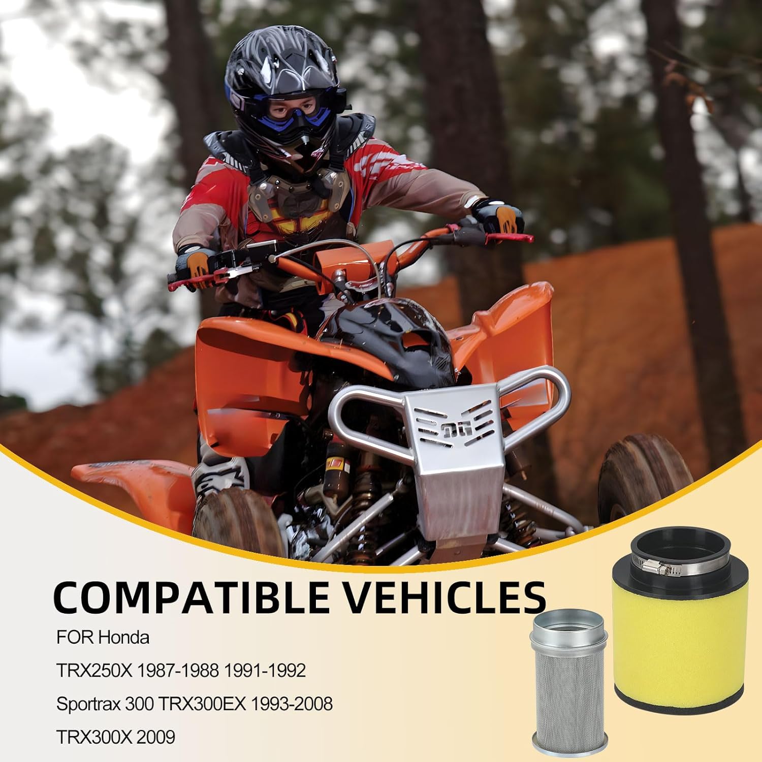 Air Filter & Cleaner Body Guide for Honda TRX250X 1987-1992 TRX300EX TRX300X 1993-2009