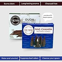 Vista 237 de TRUMIRI Incense Cones - Combo Pack of 20 Cone Incense - 10 Nag Champa + 10 Palo Santo - Insence Cones - Incense Cones Scented - Cone Incense Scents