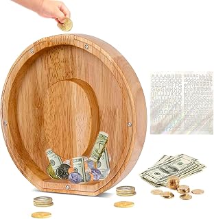 Custom Wooden Piggy Banks, CCHKFEI Coin jar Personalized Piggy Bank Creative 26 Letter DIY Storage Jar Kids Alphabet Coin Bank Savings Piggy Bank Birthday Gift Home Decoration Souvenir(O