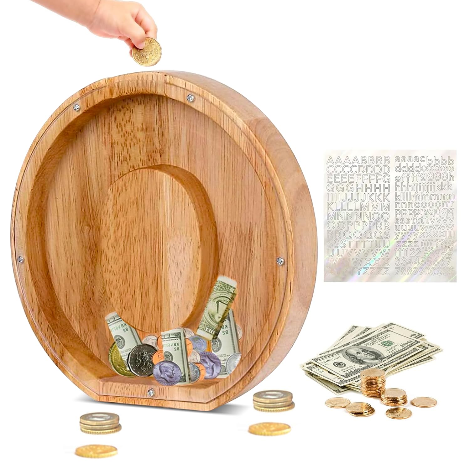 Custom Wooden Piggy Banks, CCHKFEI Coin jar Personalized Piggy Bank Creative 26 Letter DIY Storage Jar Kids Alphabet Coin Bank Savings Piggy Bank