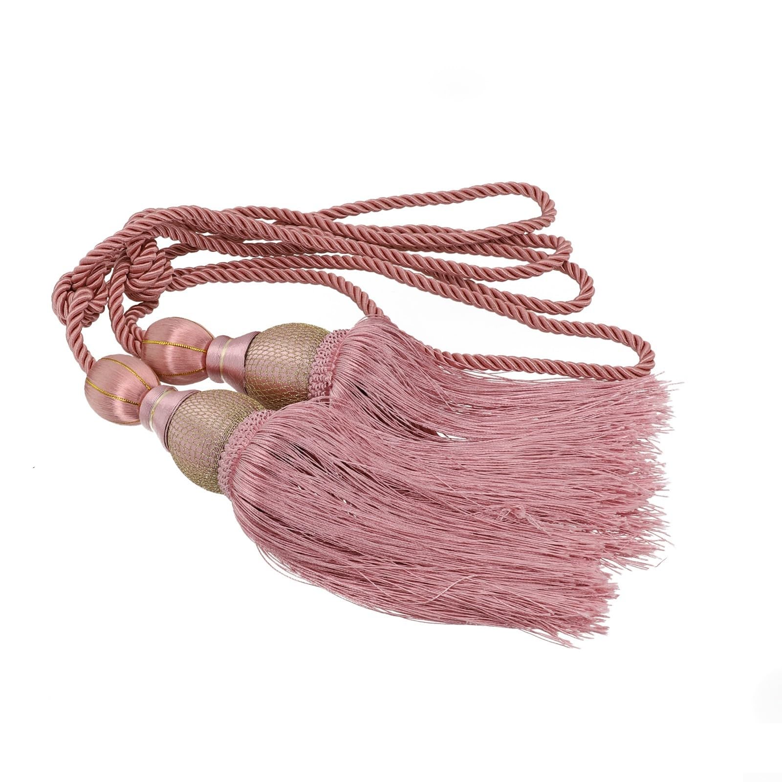 2 Pack Curtain Tiebacks Tassel Drapery Tie-Backs Rope,Luxury Ball Tassel Tiebacks Holdbacks Curtains(Pink)