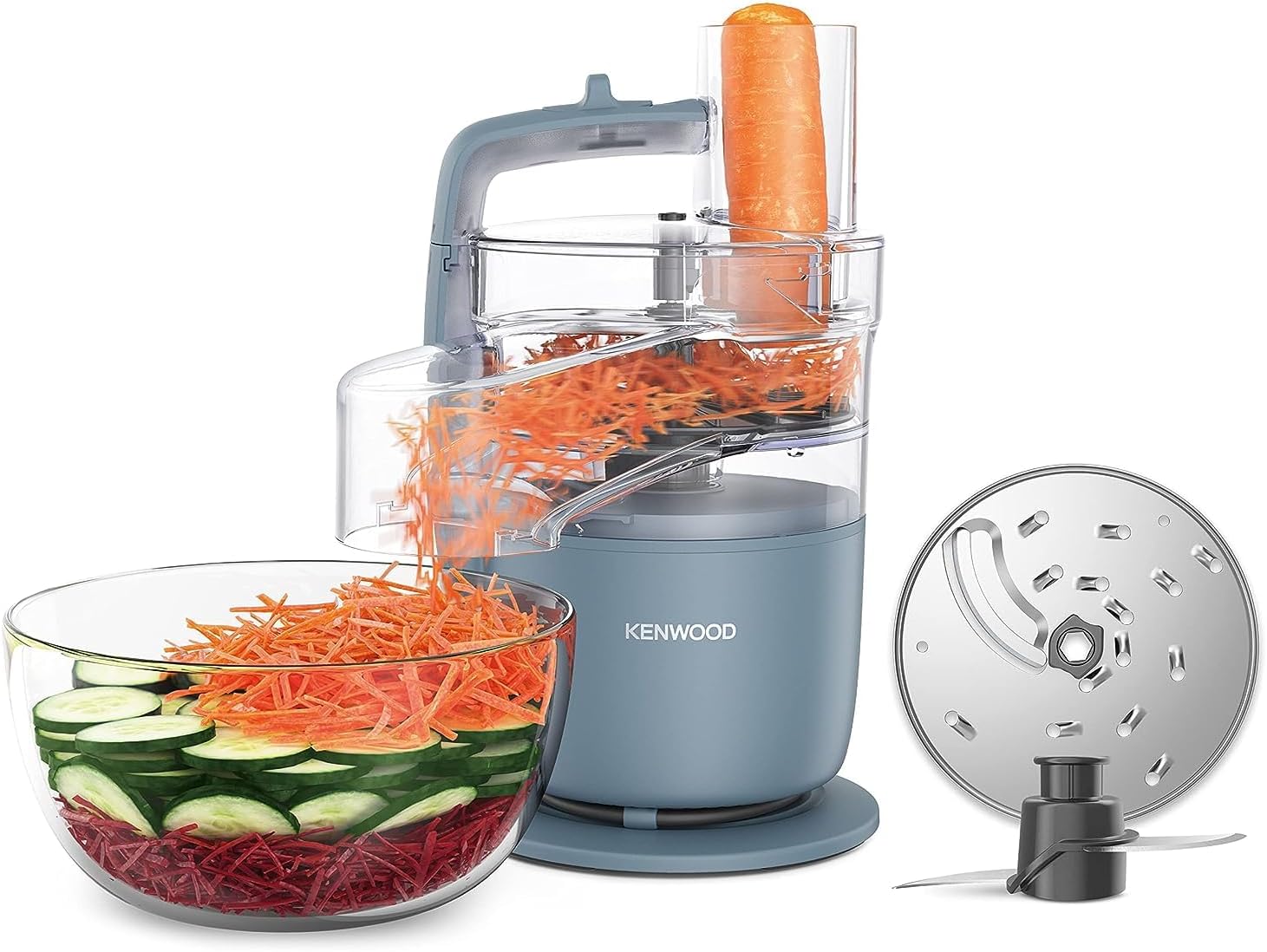 KENWOOD 2-in-1 Food Processor + Chopper 650W with 360° EXPRESS SERVE for Limitless Slicing/Grating, Powerful Versatility, Ultra Compact - Ready to Go in Your Kitchen Drawer FDP22.130GY Grey/Clear