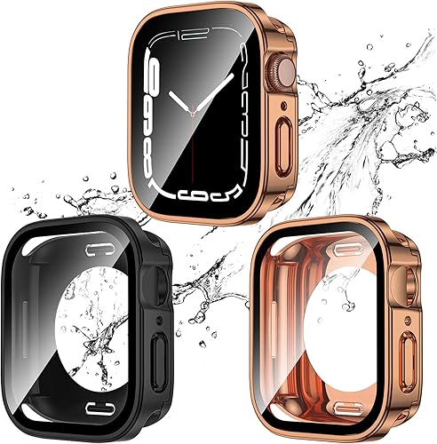 Vista 30 de 2 Pack 2 in 1 Waterproof Case for Apple Watch Series SE 6 5 4 44mm, Straight Edge PC Front & Back Bumper with Tempered Glass Screen Protector 360