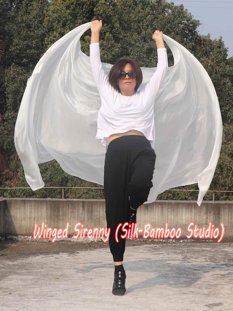 Winged Sirenny Bauchtanz Schleier aus Echter Seide Handbemalt 270 x 135cm, Fließender Luxus Bauchtanz-Schal