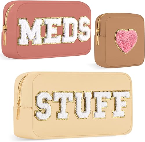 Bolsa de maquillaje de 3 piezas de parche preparado bolsas de cosméticos de nailon bolsa de maquillaje de viaje bolsa de maquillaje universitaria