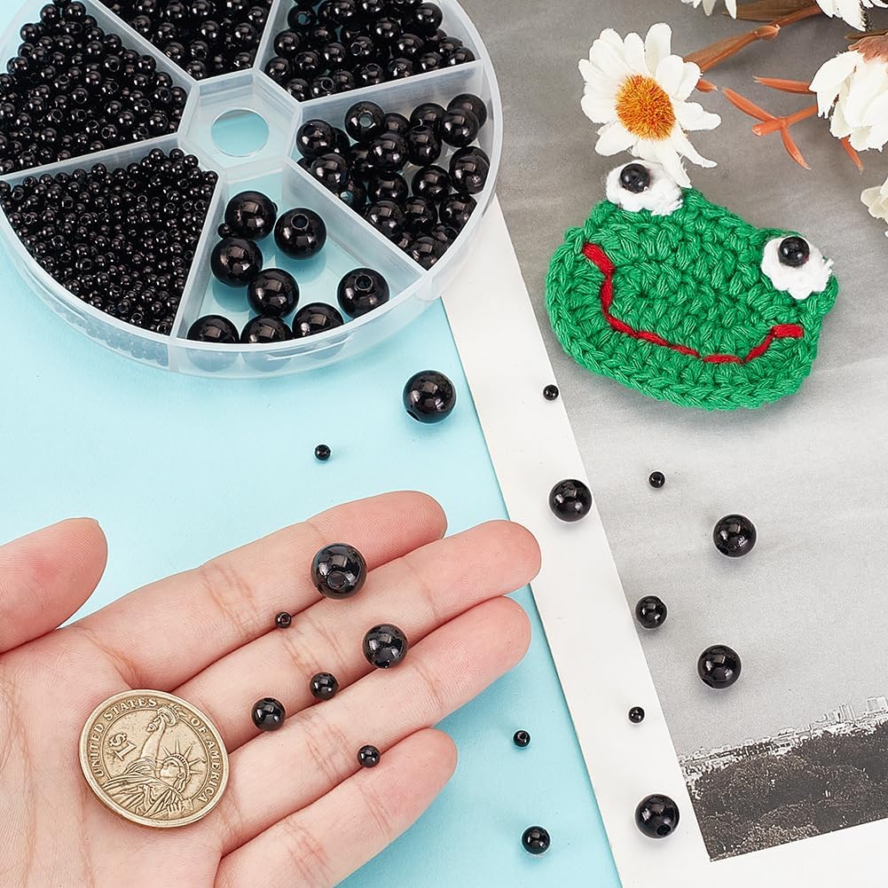 PandaHall 1070pcs Black Round ABS Plastic Pearl Beads, 6 Sizes Smooth Spacer Beads for Bracelet, Necklace, Earring Jewelry Making, 3/4/5/6/8/10mm - Image 3