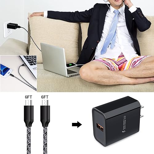 Miniatura 6 de Cargador rápido para teléfono Android, Quick3.0, cargador de pared rápido, cable micro USB de 6 pies compatible con Samsung Galaxy J3 J5 J7 J8 S7 S6