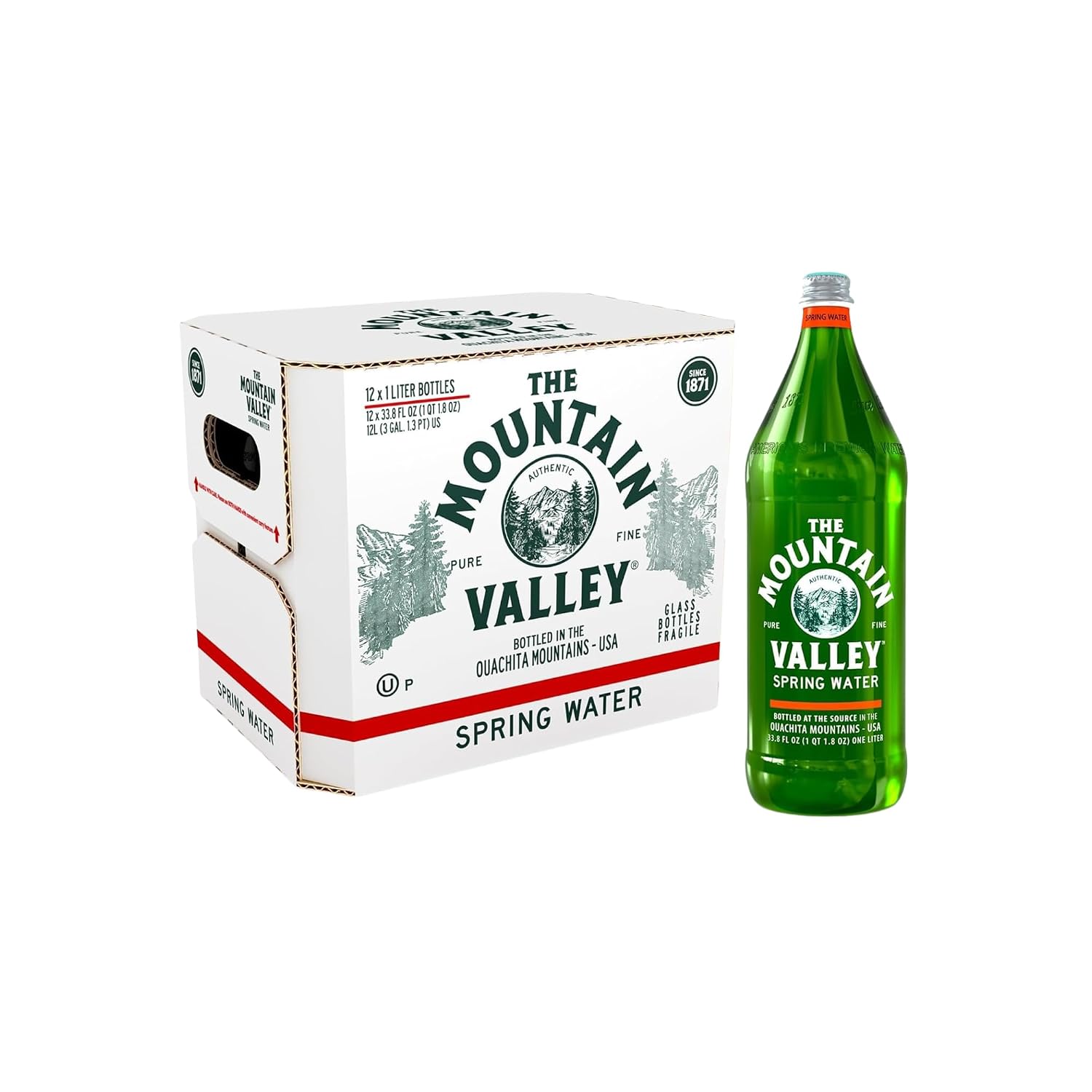 Mountain Valley Glass Spring - Sparkling Water 1 LTR 33.8 FL OZ 12 Packed in a Voodoux Sales Package - 6 Sparkling - 6 Spring