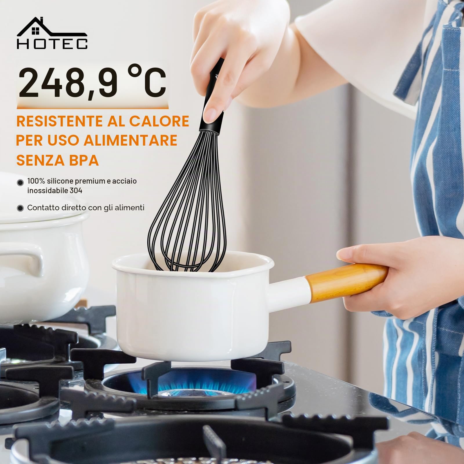 HOTEC Set di 4 fruste in silicone per cucinare fruste a palloncino per cucinare fruste per uova, con manico antiscivolo per pentole antiaderenti, perfette per cucinare, mescolare, sbattere e mescolare