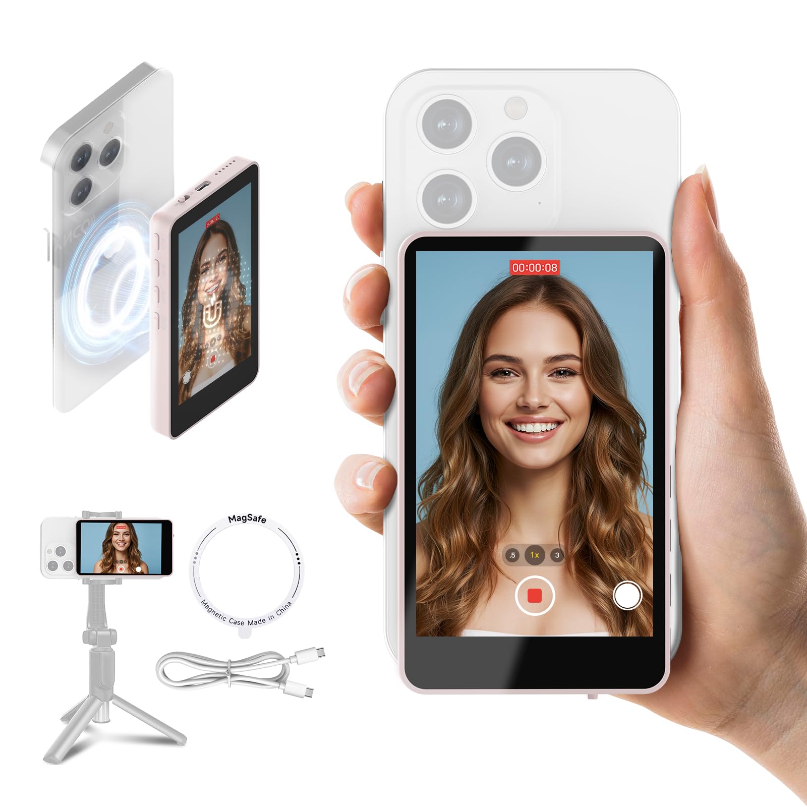【美品】 自撮りカメラ　自撮りモニタ 音声認識　背面カメラ 外付けスピーカー TikT新品 Amazon.co.jp: SYNCO XView 外カメラ自撮りモニター ピンク iPhone