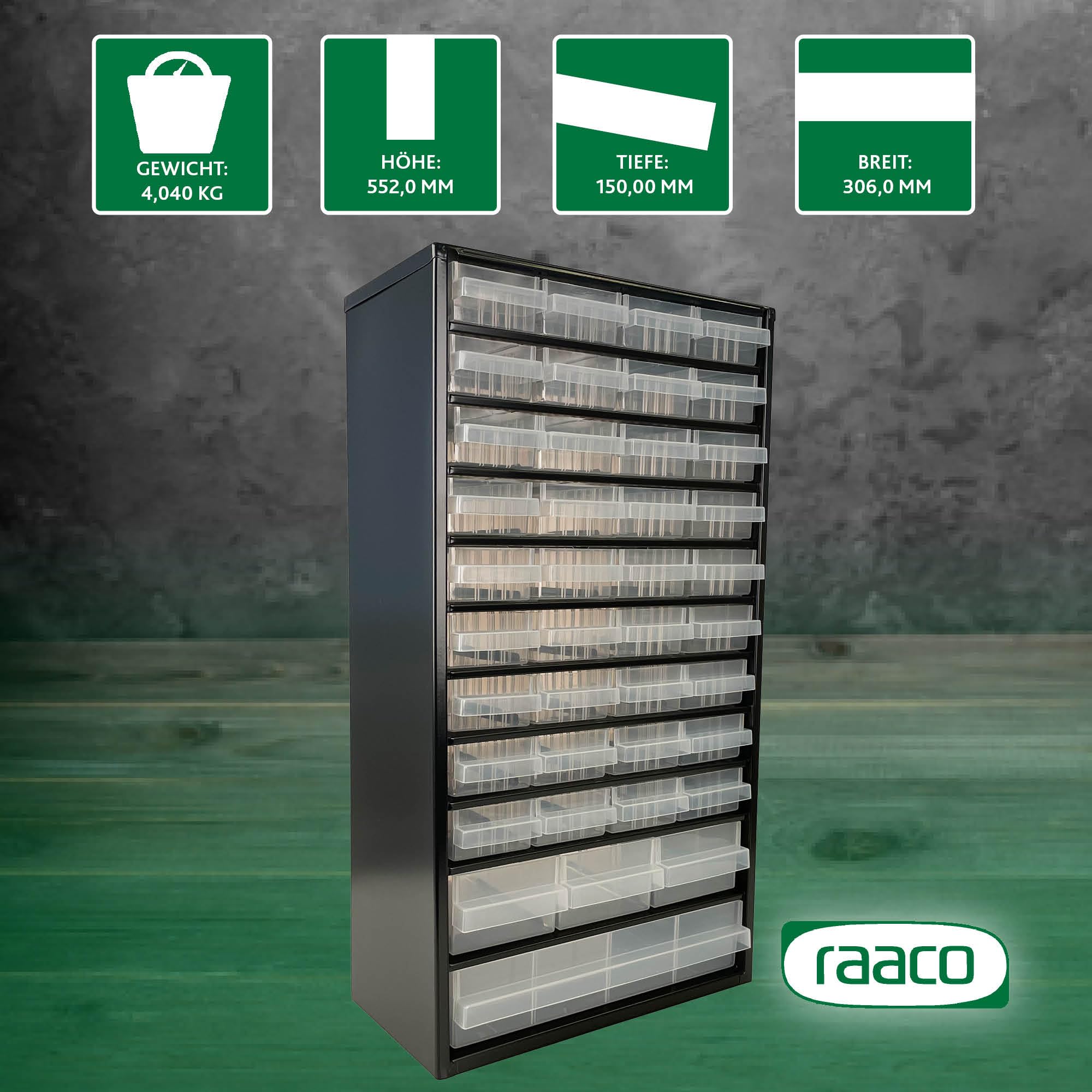 Raaco Kleinteilemagazin Set C9-34 + C12-40 mit 74 Schubladen gesamt, 15 cm