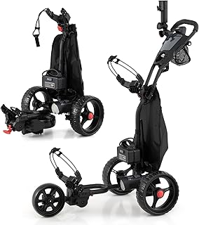LIFEZEAL Carrito de Golf Eléctrico Plegable, Carro de 3 Ruedas con 9 Velocidades, Portavasos, Soporte de Tarjeta y Puerto USB para Ruta