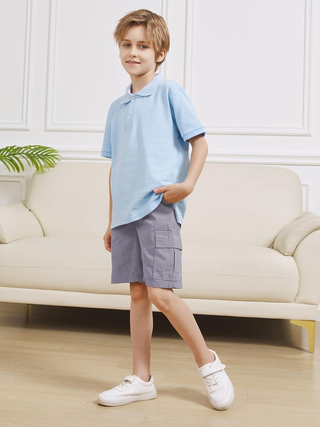 OHD 3 Pack School Uniforms for Boys, Cargo Summer Classic Fit Elastic Waist Uniform Shorts Boys Clothes with Pockets