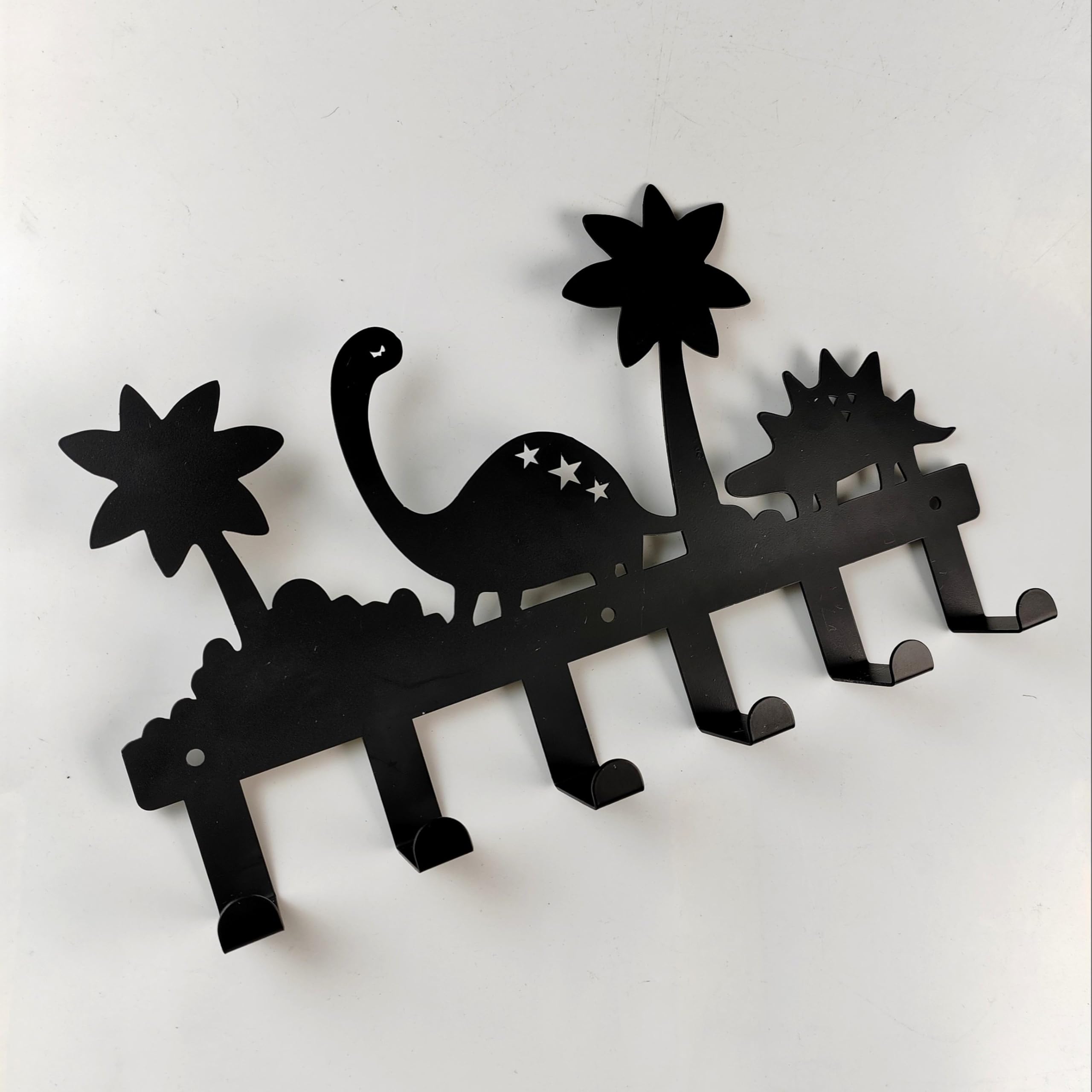 Dino-Kinder-Garderobenhaken | Porte-manteau mural pour enfants avec 6 crochets | Porte-vêtements et porte-clés universel pour chambre d'enfant | Acier inoxydable (40 cm, Noir) | Entrée & garde-robe