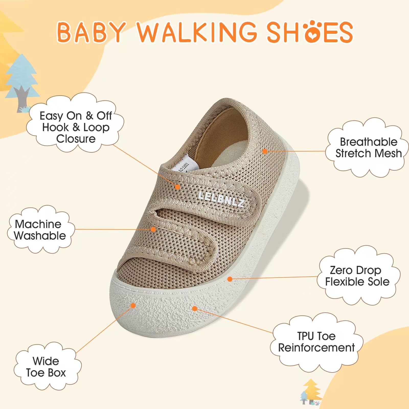 Baby Shoes Boys Girls Shoes Baby Walking Shoes First Walking Lightweight Non-Slip Toddler Sneakers Infant Tennis Shoes 6 9 12 18 20 24 Months Khaki