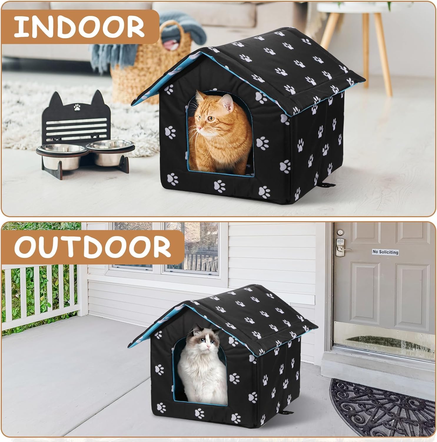 منزل للقطط في الهواء الطلق من هوومفيت، مأوى للقطط الضالة الدافئة مقاومة للطقس في الخارج والداخل، بيت معزول قابل للطي للحيوانات الاليفة، كهف للقطط الضالة (متوسط)