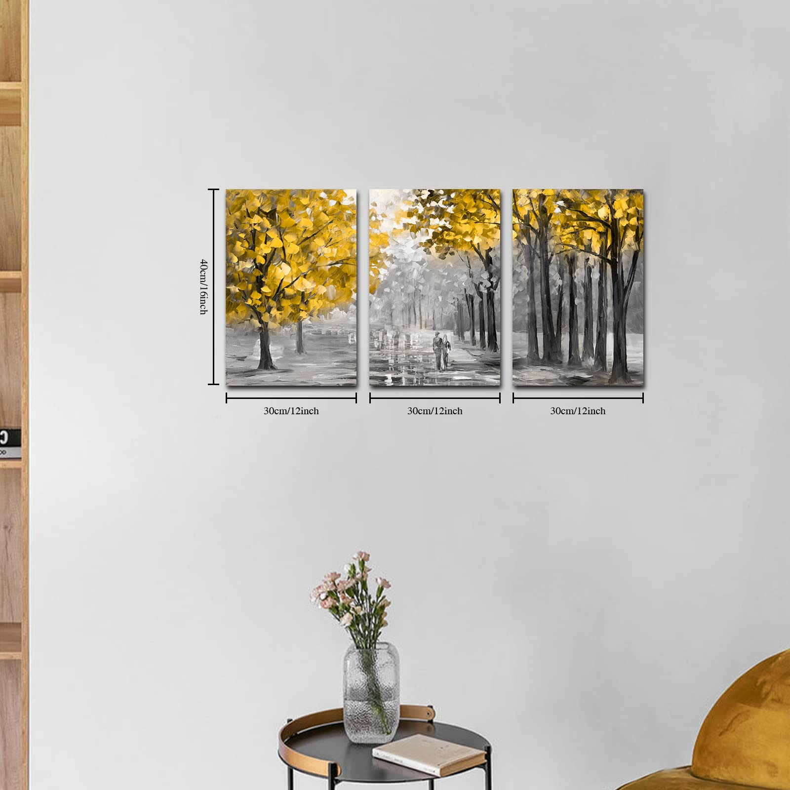 FajerminArt 3 Panels Framed Canvas Wall Art Abstract Autumn Tree Leaves Art Pictures Printing Poster Canvas Prints Wall Decor for Bedroom Living Room Bathroom Office Ready to Hang 30x40cmx3 Pcs - Image 2