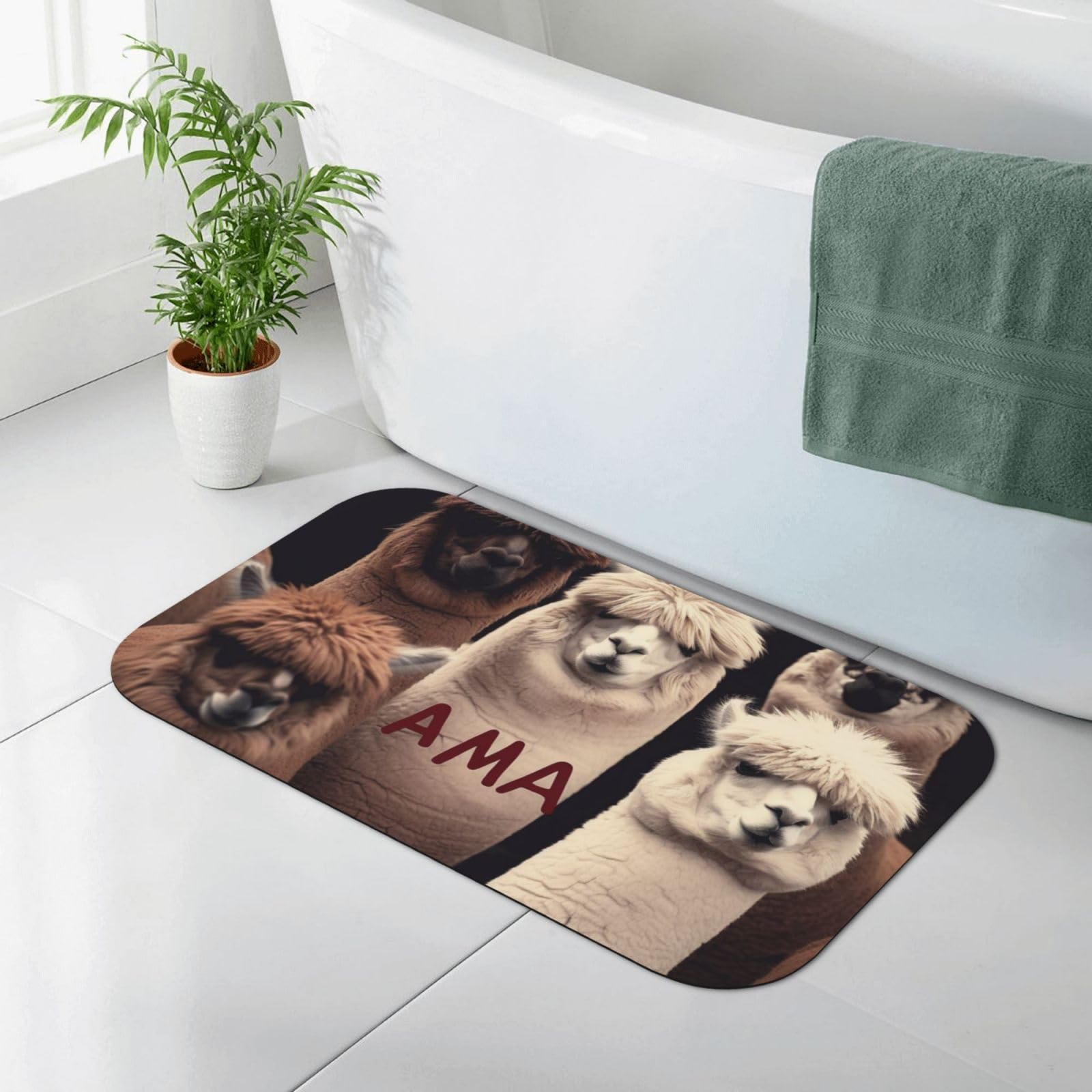 Tapis de bain alpaga 80x50 cm antidérapant et absorbant imprimé