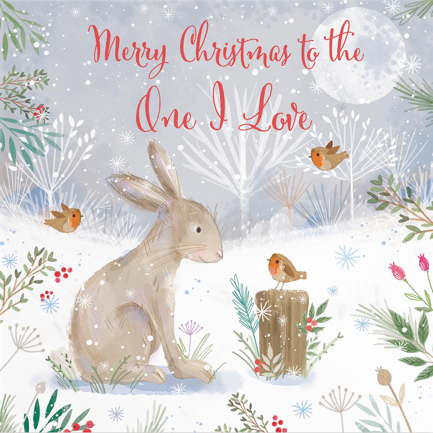 Hunts England, One I Love Cute Hare Christmas Card, Nature's Treasures, for Him Her, Men, Women - Image 2