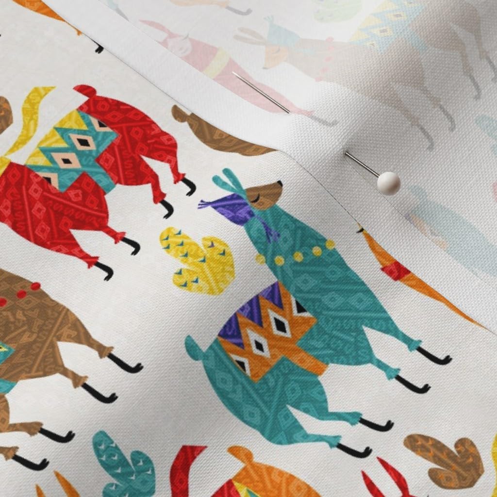 Spoonflower Fabric - Llamas Colors Cactus Kids Animal Folk Art Printed on Petal Signature Cotton Fabric by The Yard - Sewing Quilting Apparel Crafts Decor