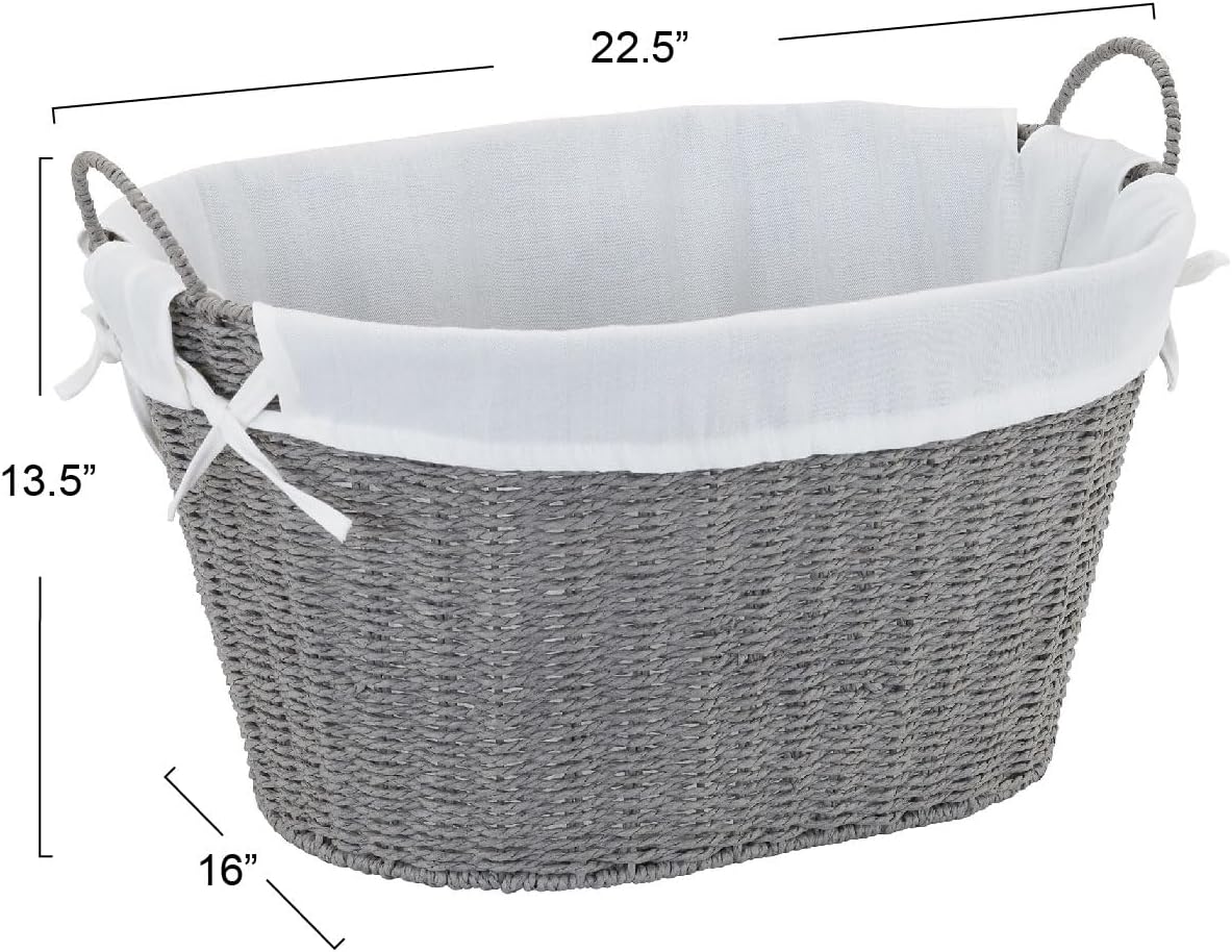 Household Essentials ML-7267 Decorative Wicker Laundry Basket with Handles and Removable Liner | Grey