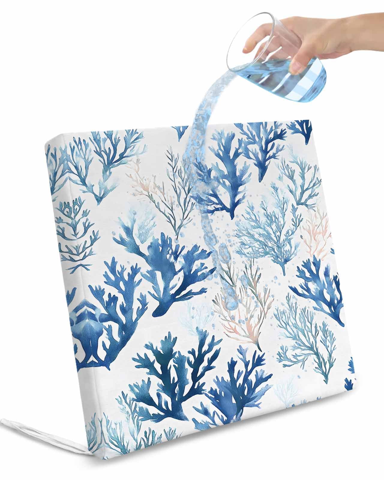 2 Pack Blue Coral Coastal Waterproof Cushion Covers with Ties, Outdoor Patio Chaise Lounge Chair Seat Cushion Slip Covers Replacement(Only Cover) Summer Watercolor Ocean 22